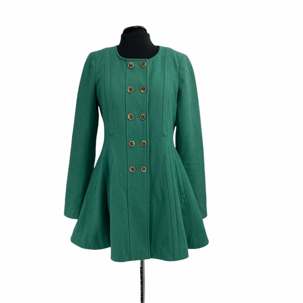 Anthropologie green wool double breasted coat 8 US 12 UK